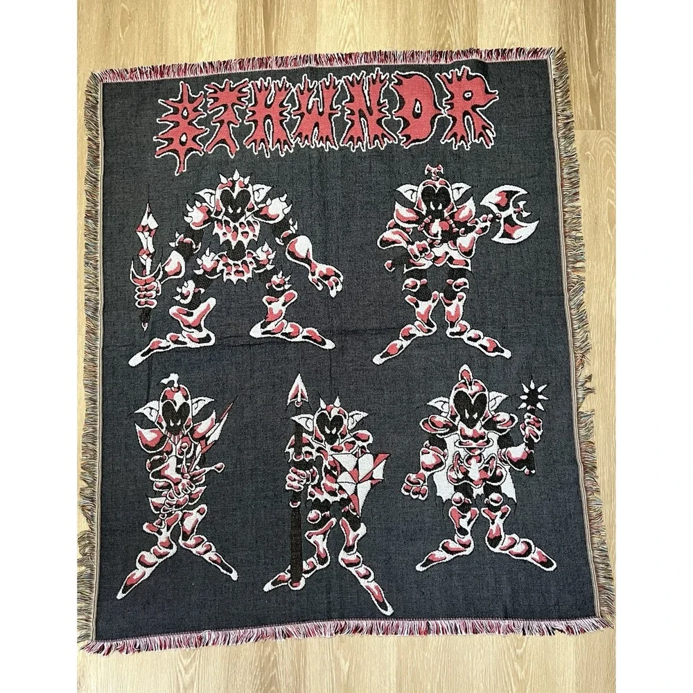 STKWNDR Woven Tapestry Throw Blanket Goth Goblin Knight Gothic Grunge Y2K 63x55